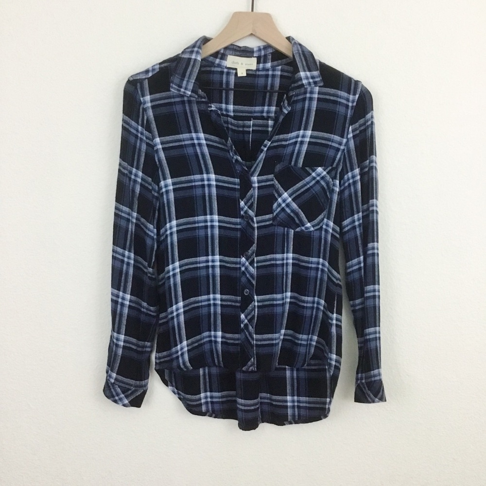 Cloth and Stone Blue Plaid Button Down Size S